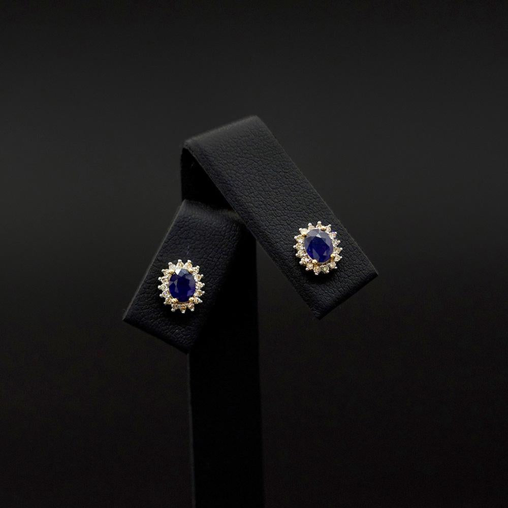 9ct Gold Sapphire and Diamond Halo Stud Earrings, sold at Nouveau Jewellers in Manchester