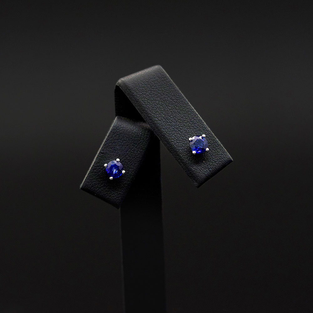 18ct White Gold Royal Blue Sapphire Stud Earrings, sold at Nouveau Jewellers in Manchester