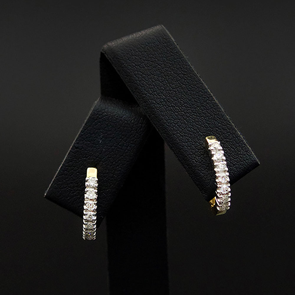 9ct White Gold Diamond Huggie Earrings Close Up, sold at Nouveau Jewellers in Manchester