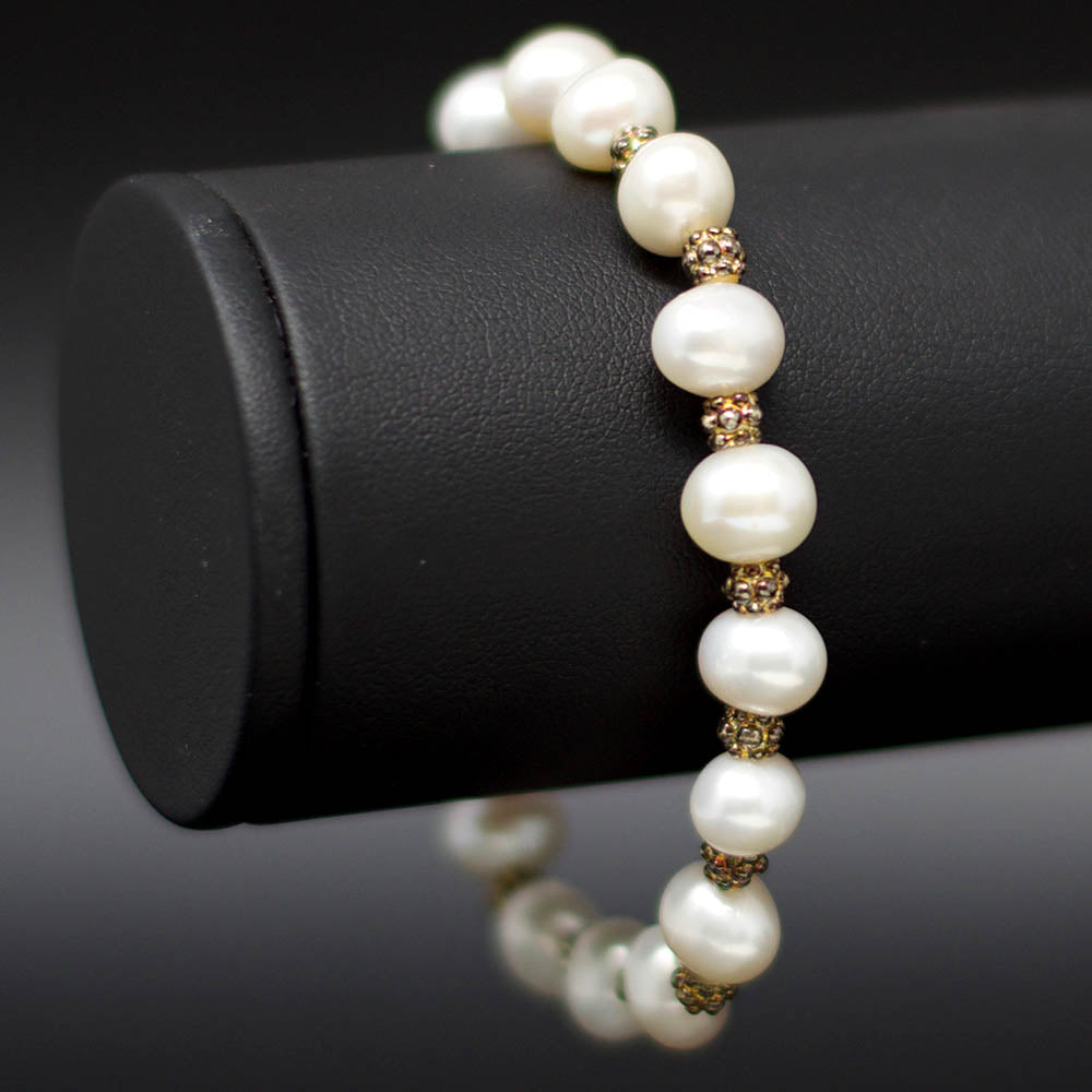 Silver Freshwater Pearl Bracelet close up, sold at Nouveau Jewellers in Manchester