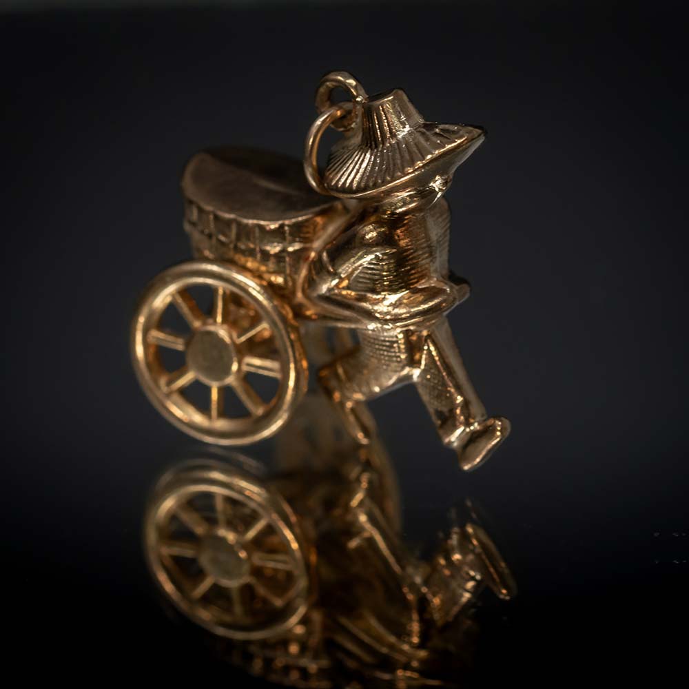 Nouveau Jewellers, once treasured, vintage charms, Solid Gold Chinese Rice Field Worker Charm