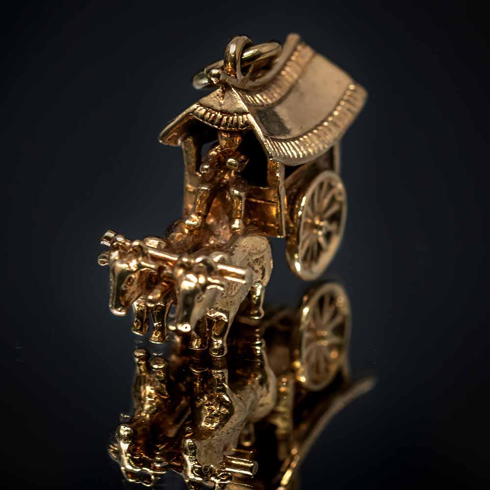 Nouveau Jewellers, Charms and charm bracelets, vintage charms, Oxen and Cart Gold Charm