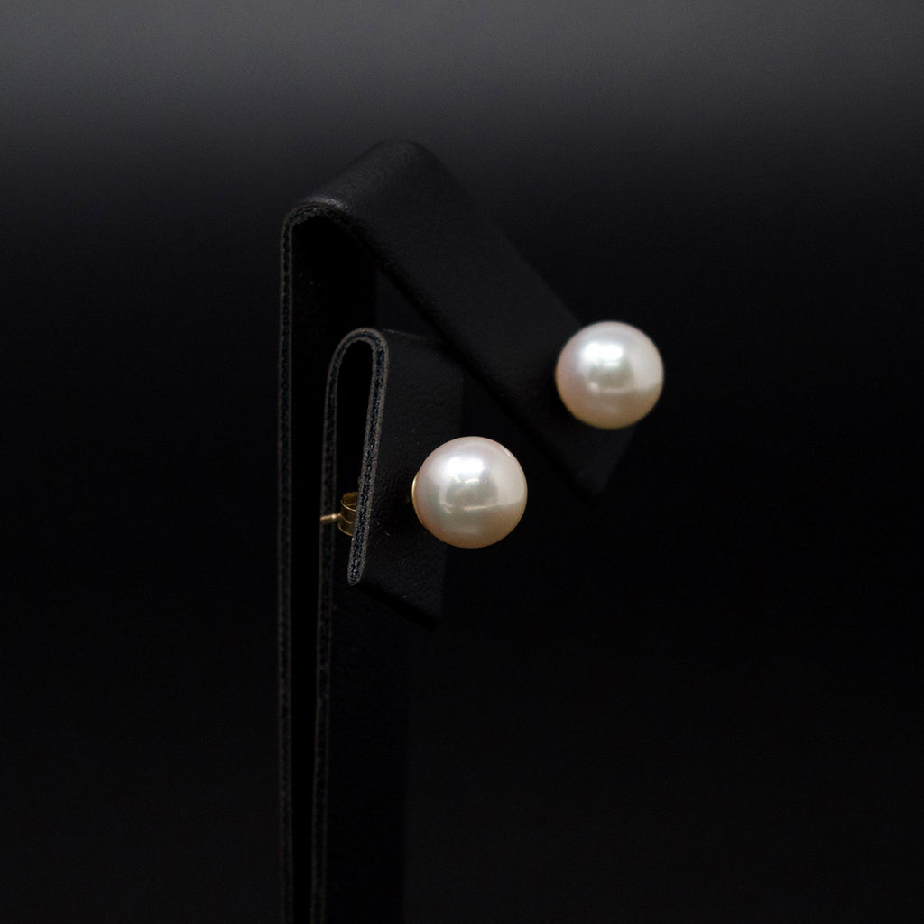 18ct White Gold Pearl Stud Earrings side profile, sold at Nouveau Jewellers in Manchester